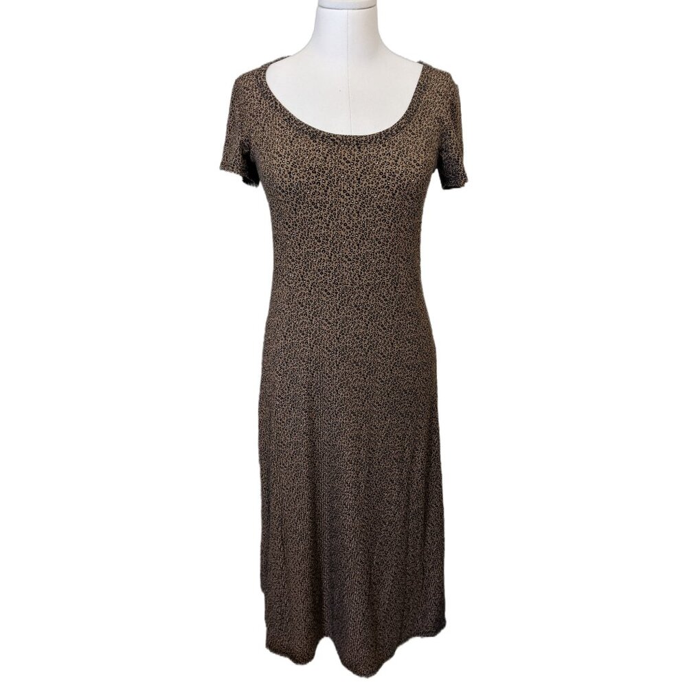 Jessica Simpson Leopard Print Dress Animal Cheetah Midi Boho Stretch T Shirt L